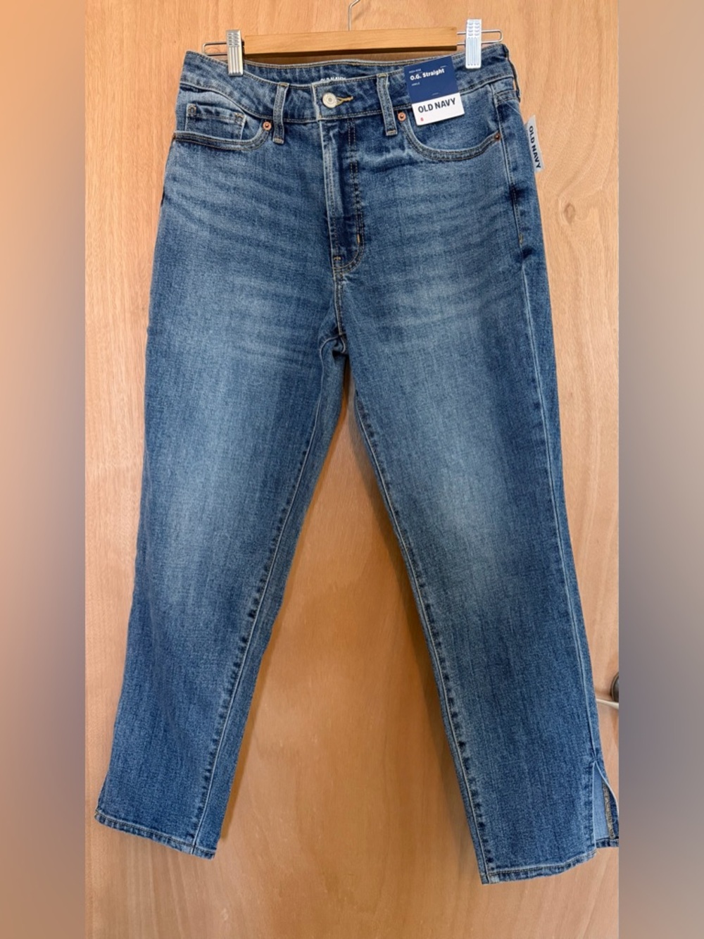 Old Navy High-Waisted OG Straight Ankle Jeans Faded Light Wash Side Slits NWT - Picture 2 of 6